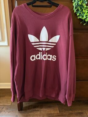 adidas Burgundy Crewneck Sweatshirt with White Trefoil Logo